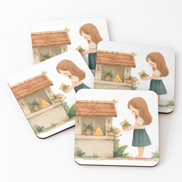 Item preview, Cute Girl Offering Flowers Illustration designed and sold by K@raksnalee.