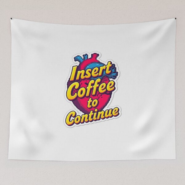 Item preview, Insert Coffee to Continue – Retro Pixel Heart Sticker designed and sold by Merch By Style.