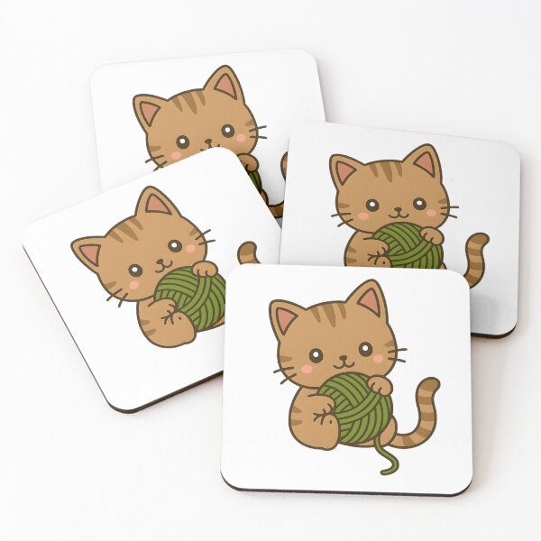 Item preview, Kawaii Brown Cat With Green Ball of Yarn designed and sold by MS Prints.