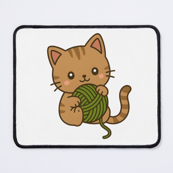 Item preview, Kawaii Brown Cat With Green Ball of Yarn designed and sold by MS Prints.