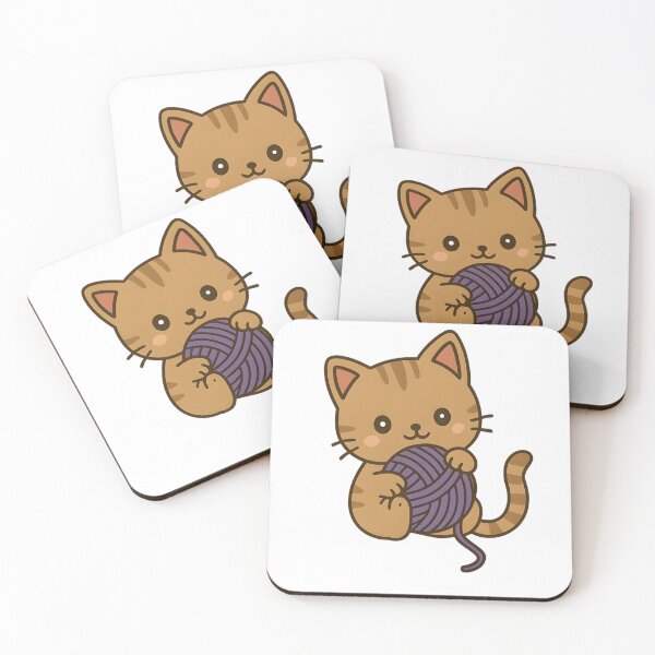 Item preview, Kawaii Brown Cat With Purple Ball of Yarn designed and sold by MS Prints.