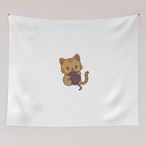 Item preview, Kawaii Brown Cat With Purple Ball of Yarn designed and sold by MS Prints.