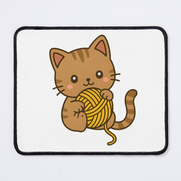 Item preview, Kawaii Brown Cat With Yellow Ball of Yarn designed and sold by MS Prints.