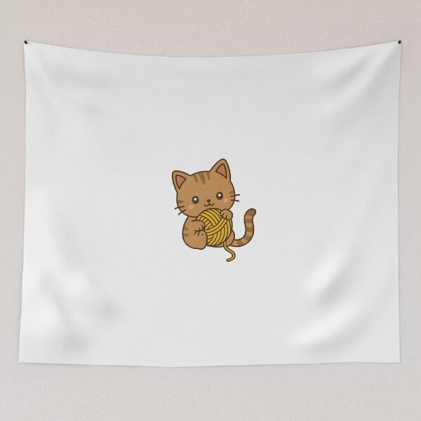 Item preview, Kawaii Brown Cat With Yellow Ball of Yarn designed and sold by MS Prints.