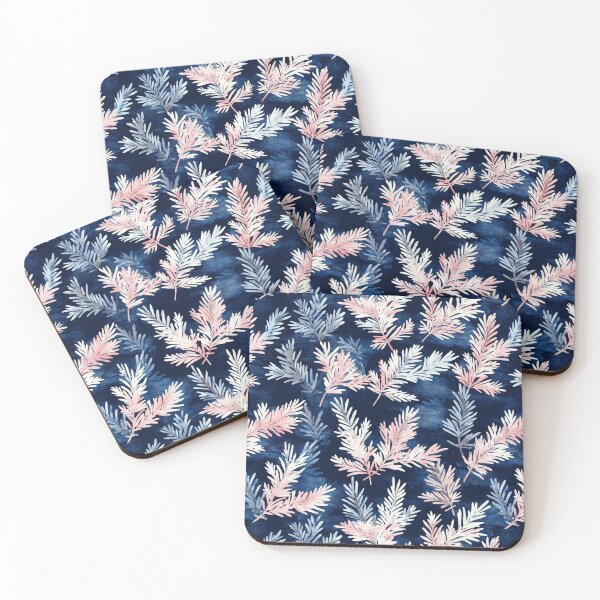 Item preview, Blue Pink Winter Leaves Pine Needles Trees All Over designed and sold by Feeling Artsy.