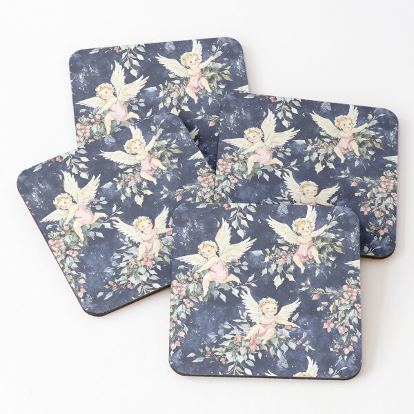 Item preview, Blue Pink Winter Christmas Cherubs All Over designed and sold by Feeling Artsy.