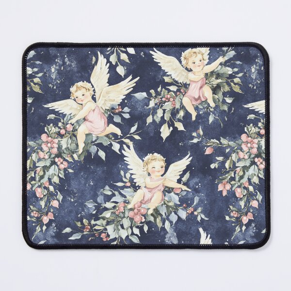 Item preview, Blue Pink Winter Christmas Cherubs All Over designed and sold by Feeling Artsy.