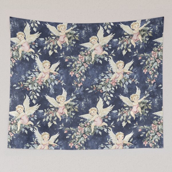 Item preview, Blue Pink Winter Christmas Cherubs All Over designed and sold by Feeling Artsy.