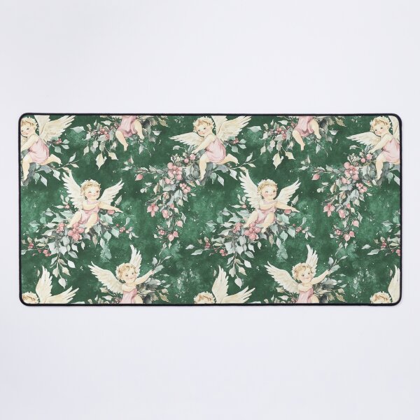 Item preview, Green Pink Winter Christmas Cherubs All Over designed and sold by Feeling Artsy.
