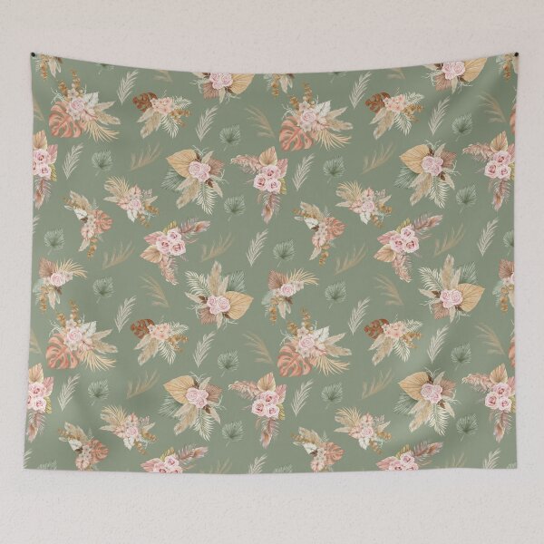 Item preview, Pampas Grass & Flowers on Olive Green designed and sold by KSimpson838.