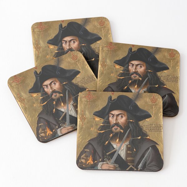 Item preview, Black Beard Edward Teach Pirate of the Caribbean vintage portrait art designed and sold by Vintage Designs +.