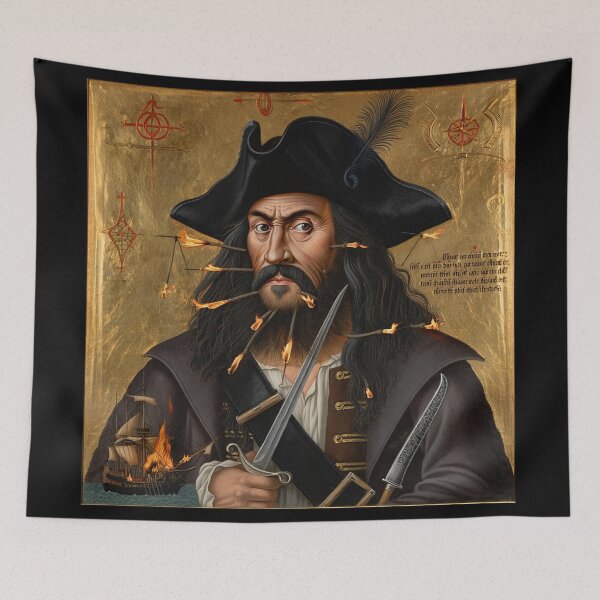 Item preview, Black Beard Edward Teach Pirate of the Caribbean vintage portrait art designed and sold by Vintage Designs +.