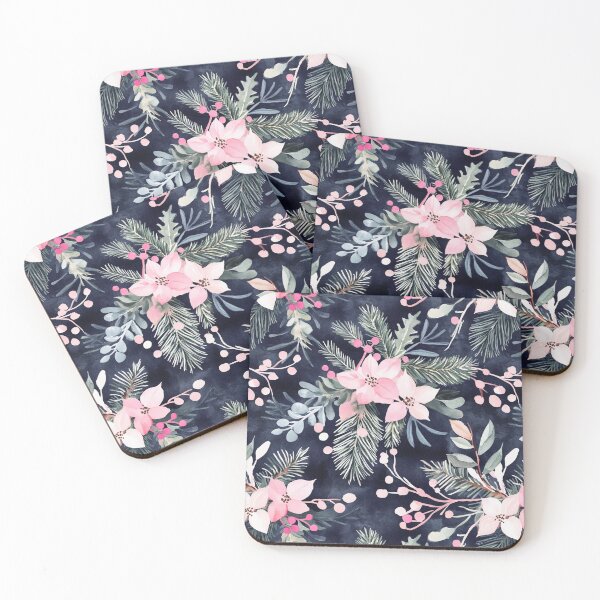 Item preview, Blue Pink Winter Christmas Flowers All Over designed and sold by Feeling Artsy.
