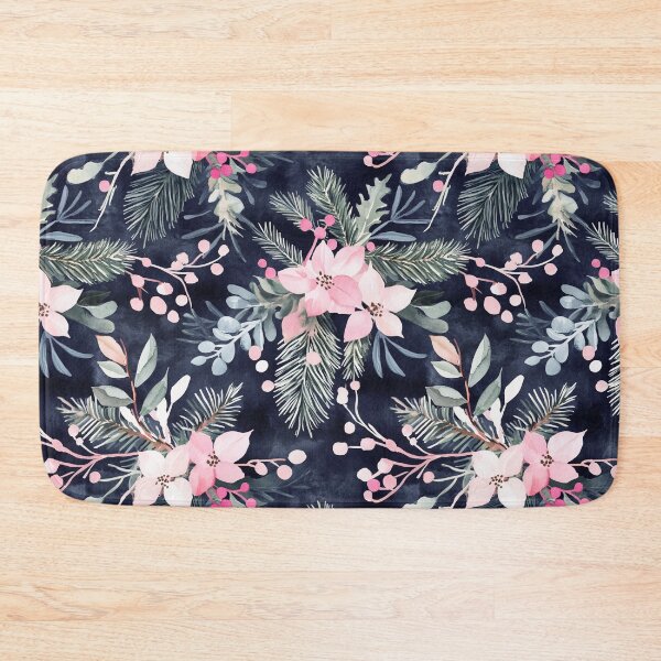 Item preview, Blue Pink Winter Christmas Flowers All Over designed and sold by Feeling Artsy.