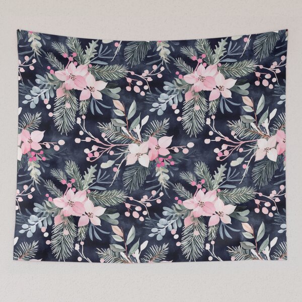 Item preview, Blue Pink Winter Christmas Flowers All Over designed and sold by Feeling Artsy.