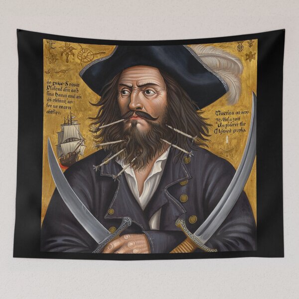 Item preview,  Black Beard Edward Teach Pirate of the Caribbean vintage portrait art designed and sold by Vintage Designs +.
