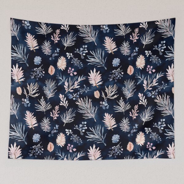 Item preview, Blue Pink Winter Leaves Pine Needles Trees All Over designed and sold by Feeling Artsy.