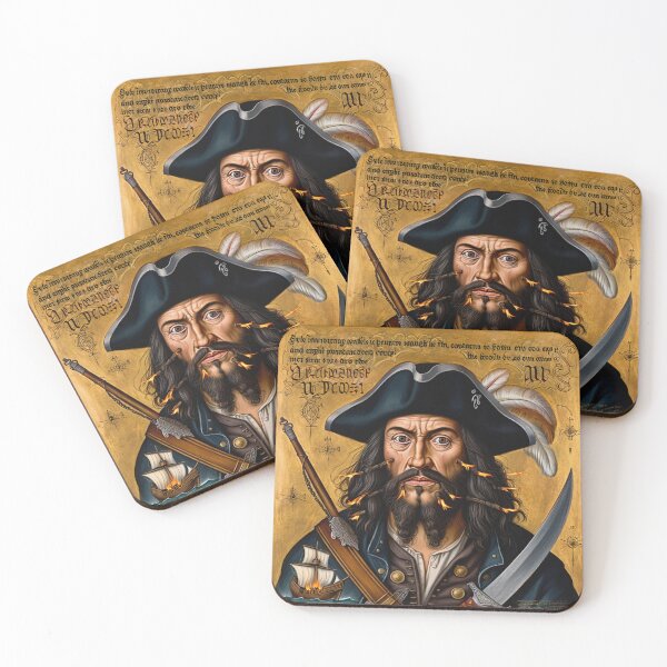 Item preview, Black Beard Edward Teach Pirate of the Caribbean vintage portrait art designed and sold by Vintage Designs +.