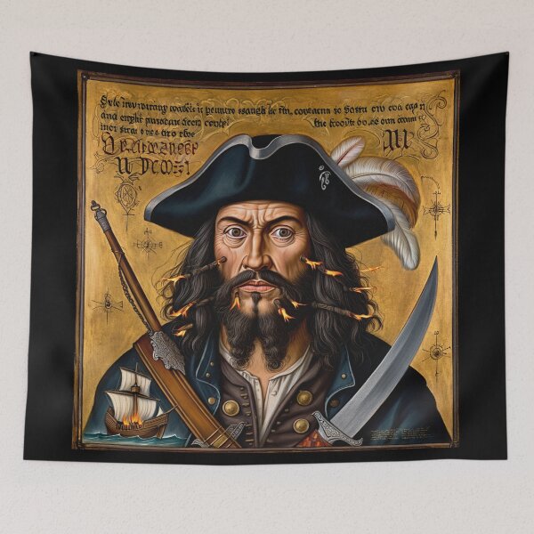 Item preview, Black Beard Edward Teach Pirate of the Caribbean vintage portrait art designed and sold by Vintage Designs +.