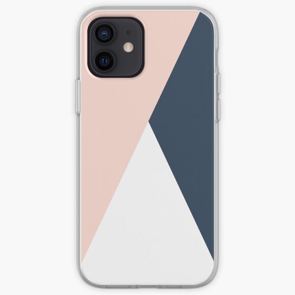 Modern geometric blush pink & navy blue iPhone Soft Case