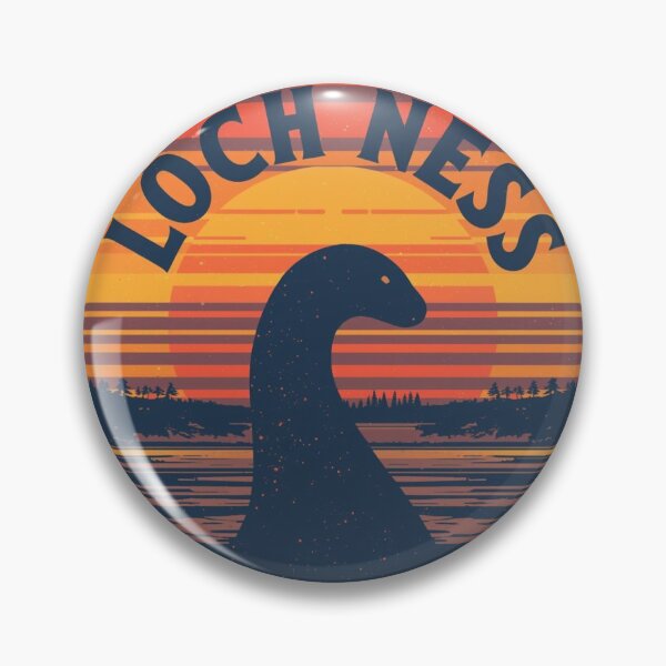 Item preview, Loch Ness Monster Retro Sunset Badge | Vintage Nessie Silhouette Design designed and sold by LoliDesignShop.