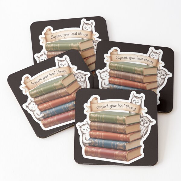 Item preview, Support Your Local Library Books Reading Librarian Owl Cat Animals designed and sold by sadedream.