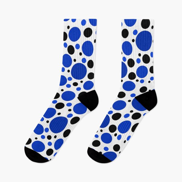 Item preview, Lunares abstractos aleatorios en azul cobalto y negro sobre blanco designed and sold by POLKAIWERX.