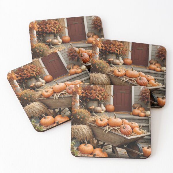 Item preview, Festive Fall Porch with Pumpkins, Cornstalks & Autumn Foliage designed and sold by Jade Ado.
