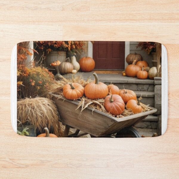 Item preview, Festive Fall Porch with Pumpkins, Cornstalks & Autumn Foliage designed and sold by Jade Ado.