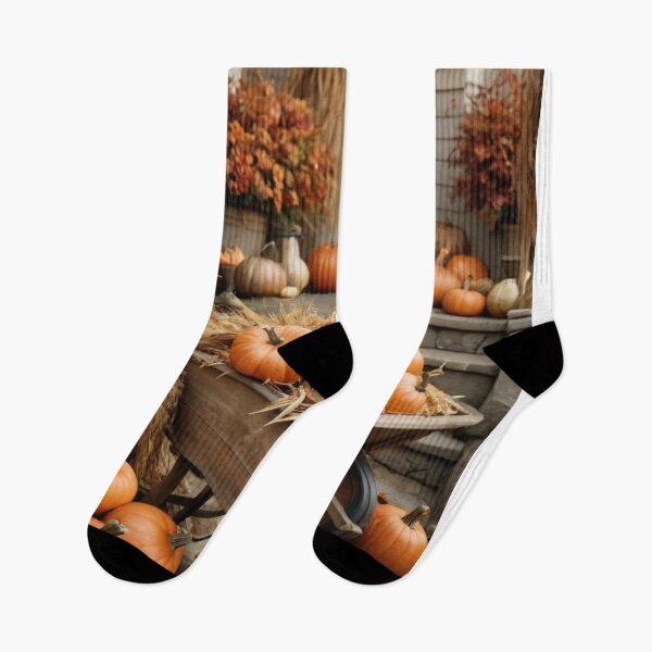 Item preview, Festive Fall Porch with Pumpkins, Cornstalks & Autumn Foliage designed and sold by Jade Ado.