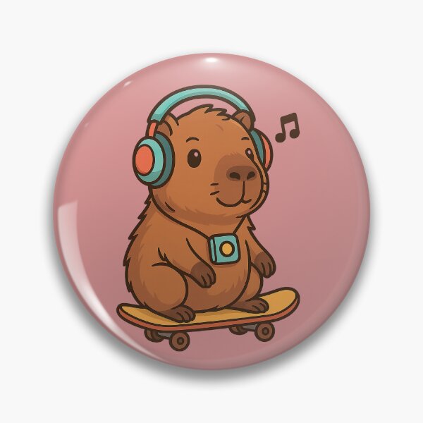 Item preview, Capybara with headphones on skateboard designed and sold by PixelPrisma.