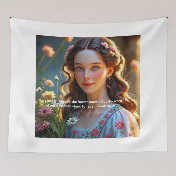 Item preview, Christian vintage art of a woman holding w flower designed and sold by Bekadesignart.