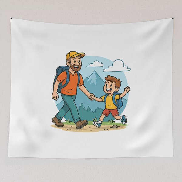 Item preview, Father & Son Hiking Adventure Cartoon designed and sold by Design Express.