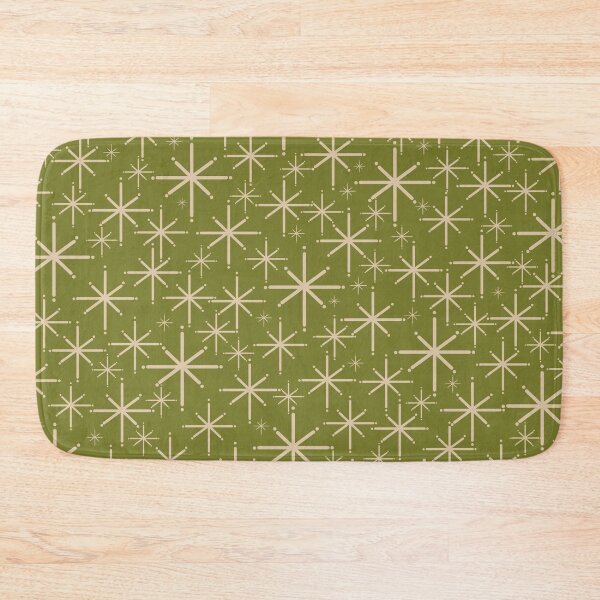 Item preview, Retro Atomic Twinkling Starburst Pattern in Midcentury Modern Olive Green and Beige designed and sold by kierkegaard.
