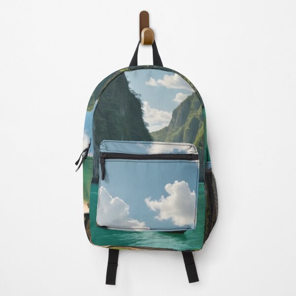 Item preview, Tropical Cliffside Escape with Long-Tail Boat and Turquoise Waters designed and sold by Vida e Arte.