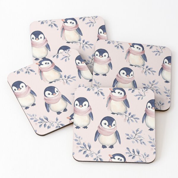 Item preview, Blue Pink Winter Penguins Watercolor All Over designed and sold by Feeling Artsy.