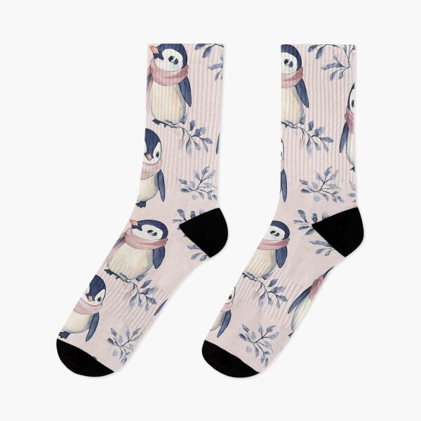 Item preview, Blue Pink Winter Penguins Watercolor All Over designed and sold by Feeling Artsy.