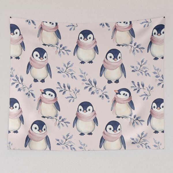 Artikelvorschau, Blaues rosa Winterpinguine-Aquarell überall entworfen und verkauft von Feeling Artsy.