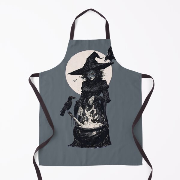 Item preview, Moonlit Witch and Ravens at the Cauldron – Gothic Ink Spellcraft Illustration designed and sold by Victor Shadehorn.
