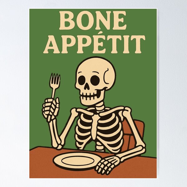 Item preview, Bone Appétit – Funny Skeleton Cartoon Design designed and sold by MythoWorldddd.