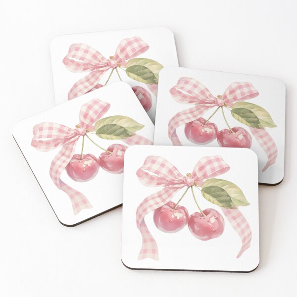 Item preview, pink cherries with bow designed and sold by viviofthevalley.