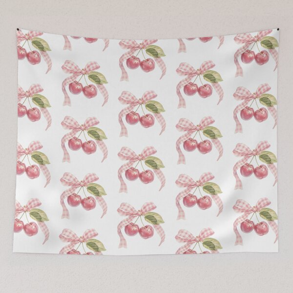 Item preview, pink cherries with bow designed and sold by viviofthevalley.