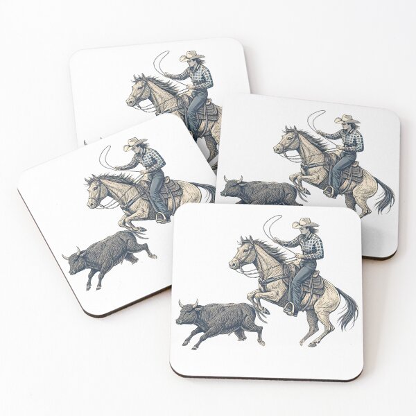 Item preview, Cutting Horse Rodeo – Dynamic Western Line Art Cowboy & Steer Design designed and sold by VividOrganica.
