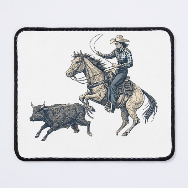 Item preview, Cutting Horse Rodeo – Dynamic Western Line Art Cowboy & Steer Design designed and sold by VividOrganica.
