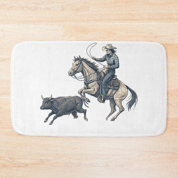 Item preview, Cutting Horse Rodeo – Dynamic Western Line Art Cowboy & Steer Design designed and sold by VividOrganica.