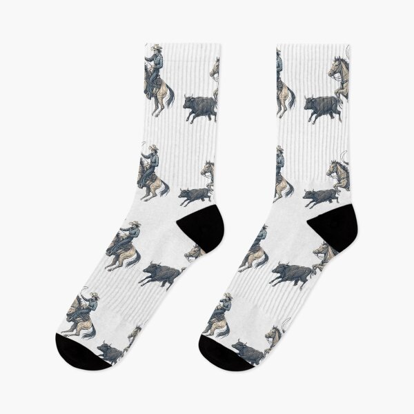 Item preview, Cutting Horse Rodeo – Dynamic Western Line Art Cowboy & Steer Design designed and sold by VividOrganica.