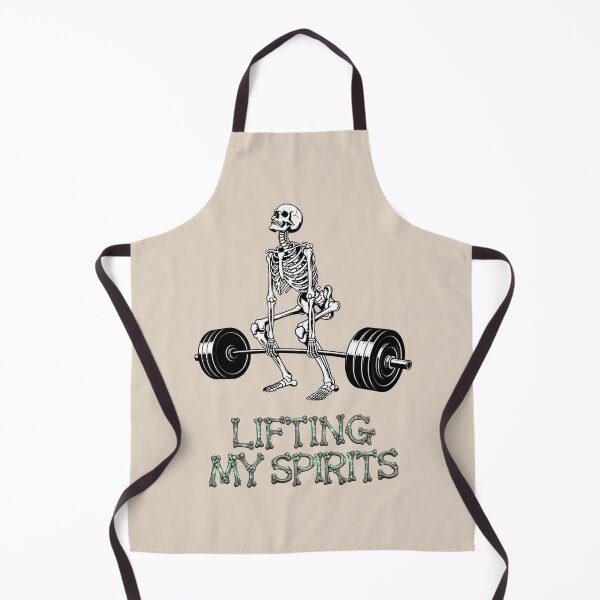 Item preview, Lifting my Spirits: A simple and iconic design. A skeleton weightlifter is the star, with the powerful words "Lifting My Spirits" written below in a strong font. designed and sold by Grang Art Artistic Designs.