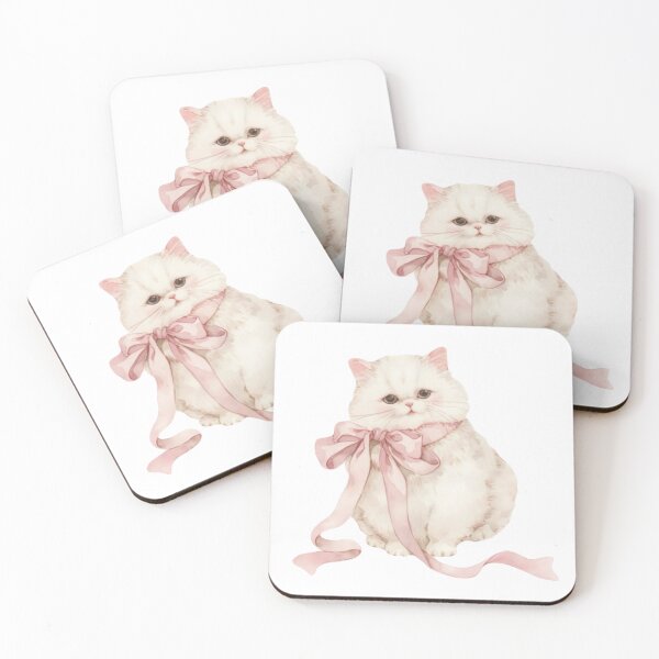 Item preview, white cat wearing pink bow designed and sold by viviofthevalley.