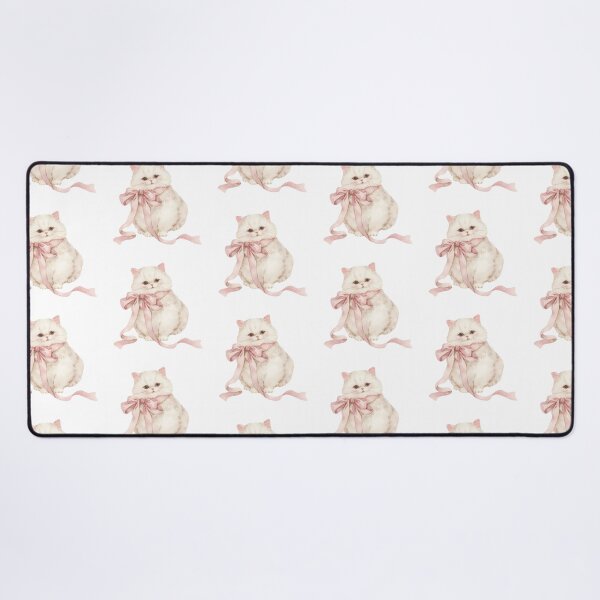 Item preview, white cat wearing pink bow designed and sold by viviofthevalley.