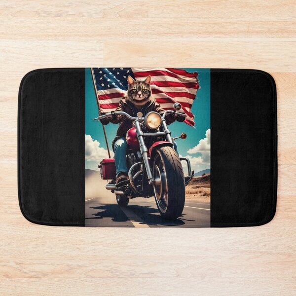 Item preview, Cat on Chopper Motorcycle – USA Flag Biker Design designed and sold by RAKO13.